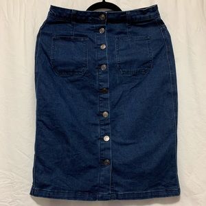 Super stretchy dark denim pencil skirt